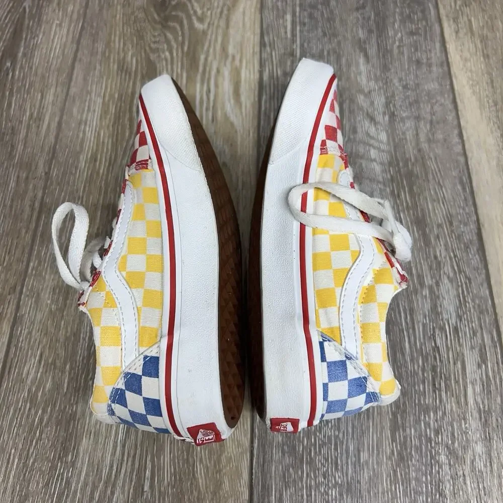 Vans Off The Wall Youth US Size 1 Red Yellow Blue Checkerboard Shoes Old Skool